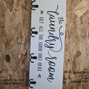 Laundry Room Wall Decor with Hooks - Black and White